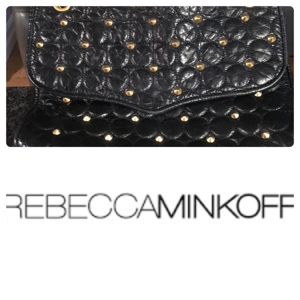 Rebecca minkoff black leather w/ gold studs chain